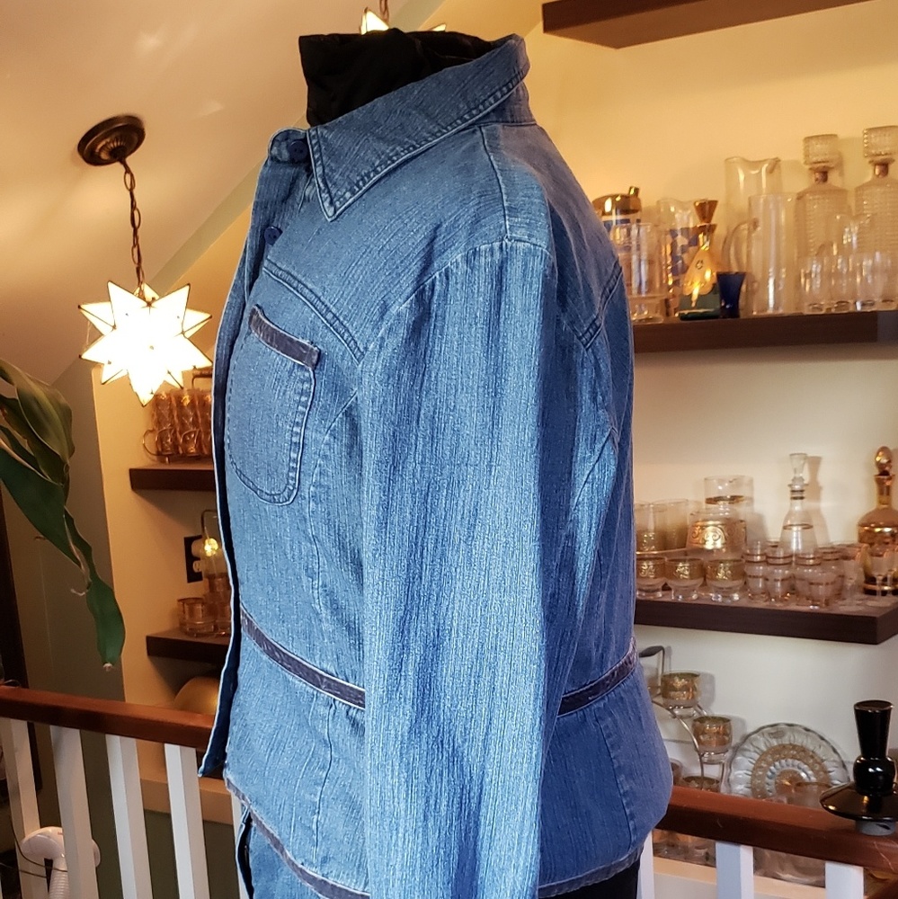 Ruby Road Denim Blue Button Front Jacket W/ Velve… - image 8
